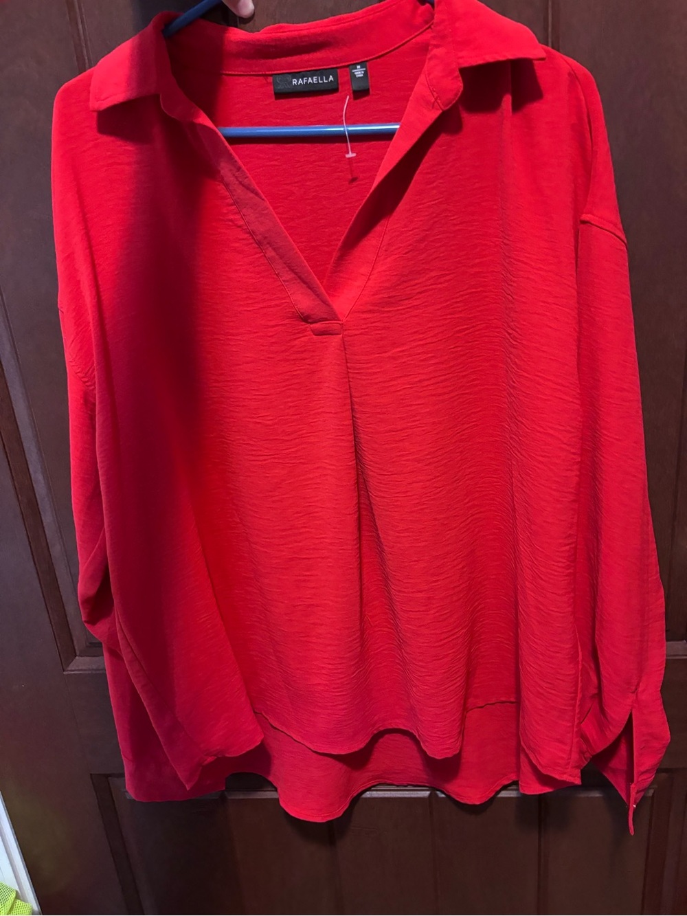 Rafaella Crimson Red V-Neck Collared Tunic Blouse